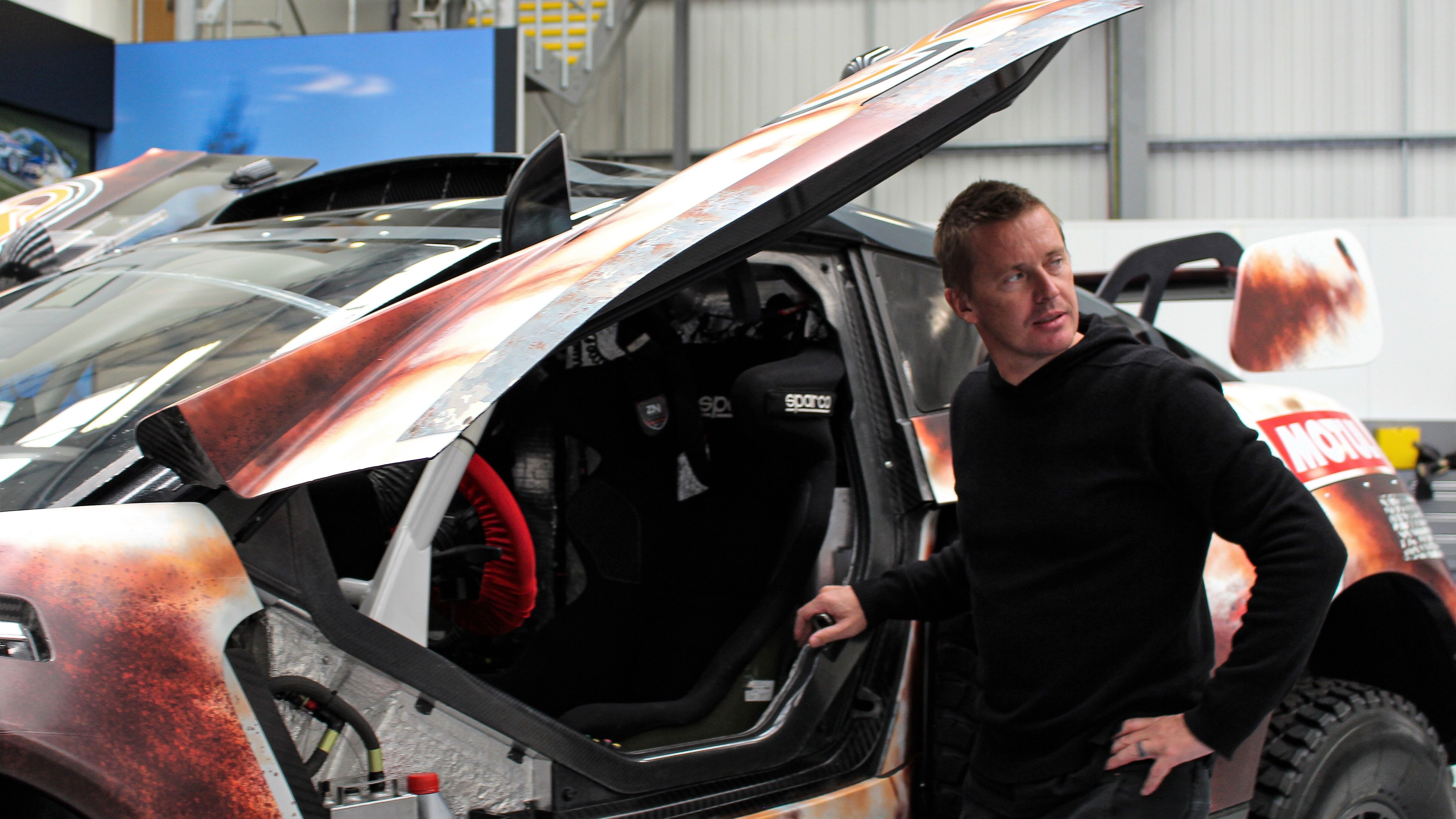 Guelain Chicherit checks out his new Prodrive Hunter at the Banbury factory